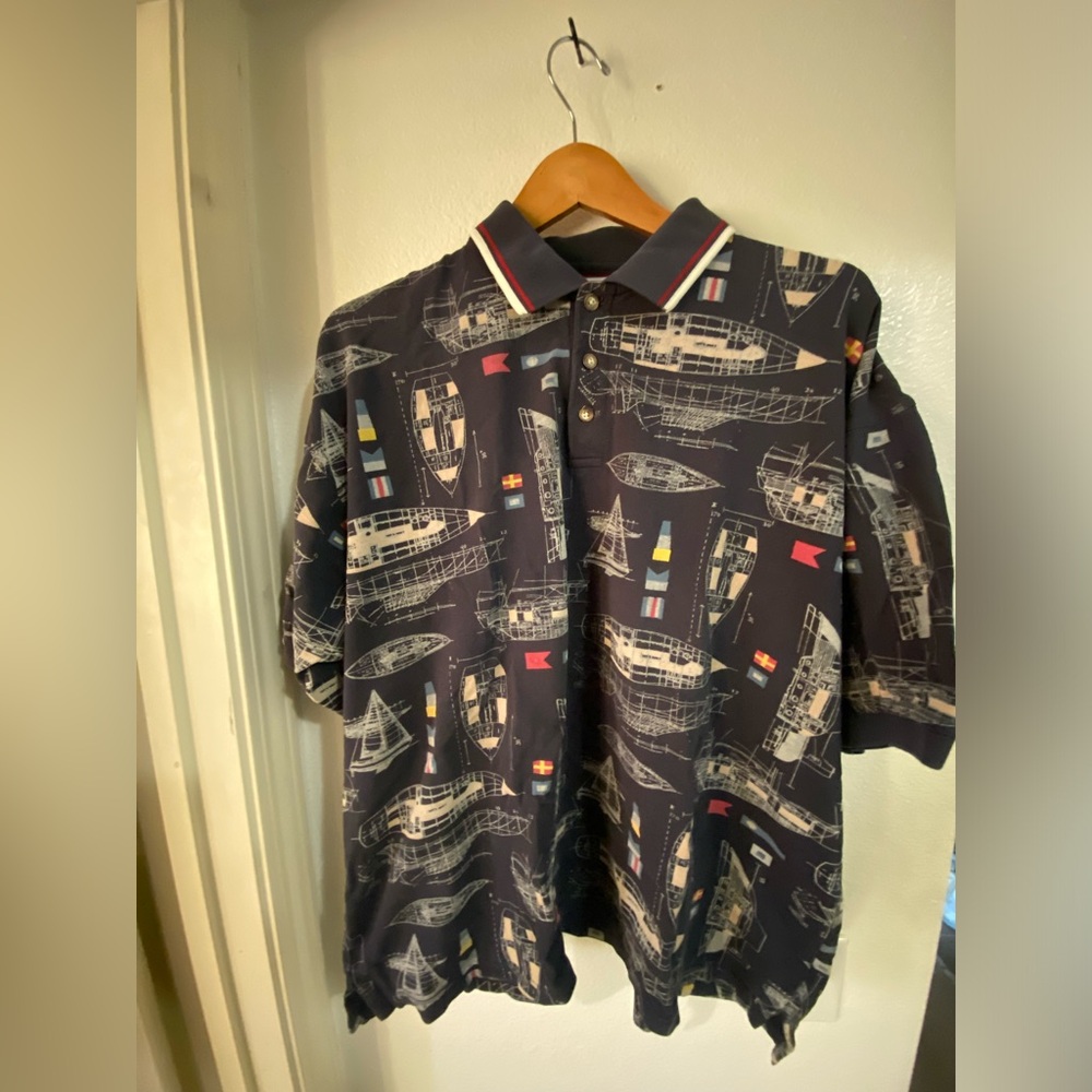 Navy Nautical Print Polo Shirt